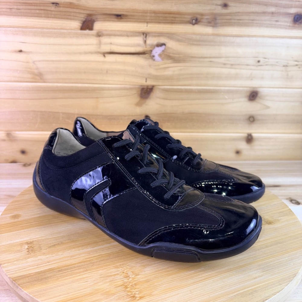 Array Sneakers Womens 8.5N Black Leather Lace Up Low Top Tennis Shoes